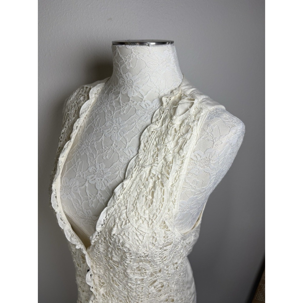 Vintage Christine Parker Women M Cream Vest Cottagecore Crochet Lace - Picture 10 of 14
